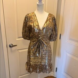 LoveShackFancy Gold Floral Mini Dress